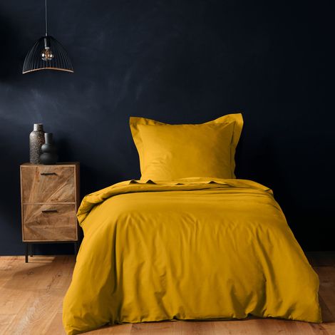 Parure de lit 140 x 200 cm unie 57 fils – LINAÉ Curry – 1 taie 63x63 cm