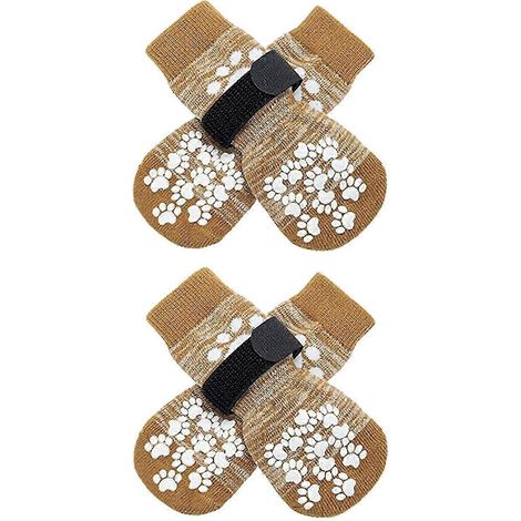 Chaussettes antidérapantes pour chien, chaussettes adhérentes avec sangles pour l'intérieur sur parquet, protection des pattes pour chiens de petite, moyenne et grande taille-M-Yellow