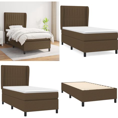 Cama box spring con colchón tela marrón oscuro 90x200 cm - Colchón de muelles - Cama de muelles