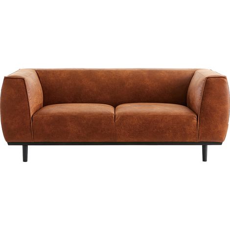 Design-Sofa aus Leder in Antikoptik Cognacbraun 2/3-Sitzer MORRIS