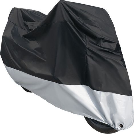 Housse de moto grande taille résistante imperméable antipoussière abri extérieur avec élastique version améliorée noir argent 2XL ordinaire (1/5)
