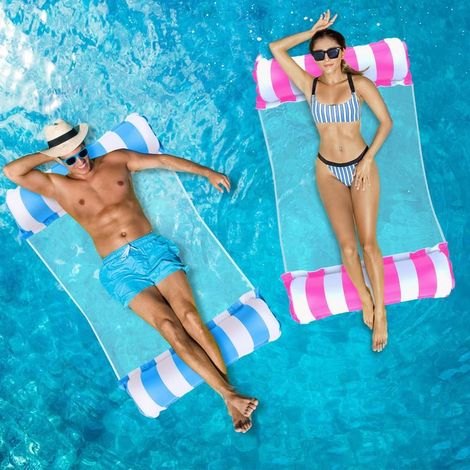 2 Pièces Bouee Piscine Adulte,4 in 1 XL Matelas Piscine Gonflable,Hamac Gonflable Piscine,Matelas Filet Piscine,Hamac de Piscine,Bouées et Matelas Gonflables 2 Personnes Piscine (1/5)