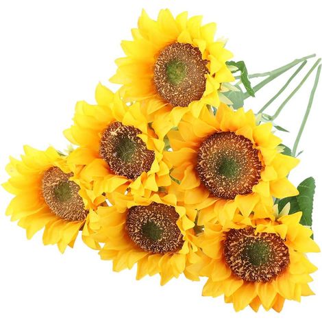 Lot de 6 tournesols artificiels, tige unique de 43 cm (17 pouces), faux tournesols en soie réalistes.-AquaForge (1/4)