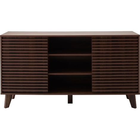 CALICOSY - Buffet 2 portes coulissantes façades effet bois rainuré L140 cm FRIBOURG (1/5)