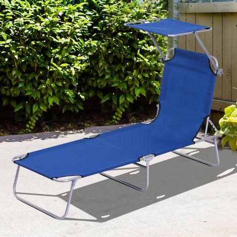 Lettino da giardino in metallo blu pieghevole con tettuccio parasole (1/5)