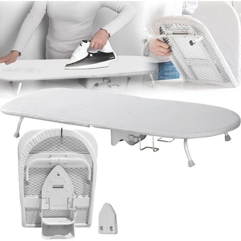 Table à repasser pliable, planche à repasser planche à repasser petite table pliable repassage rapide et facile cadre creux rotatif avec support en fer housse en coton lavable amovible 8933 cm blanc (1/5)
