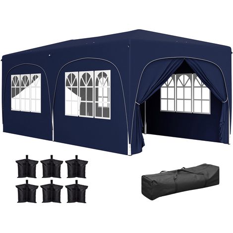 Tonnelle pliante 3 x 6 m avec panneaux latéraux, protection solaire UPF50+, hauteur réglable, sac de transport, bleu foncé (1/5)