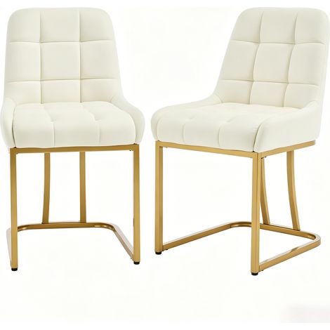 Set di 2 sedie da pranzo in velluto beige con metallo dorato e piedini regolabili - CHICFURN (1/5)