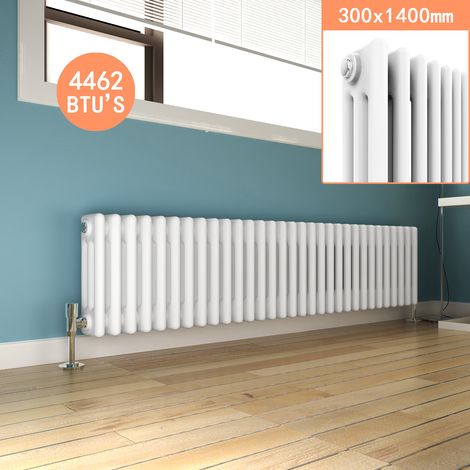 ELEGANT Central Heating Traditional Radiator Cast Iron Style White Triple Column Radiator 300 x 1400 mm Horizontal