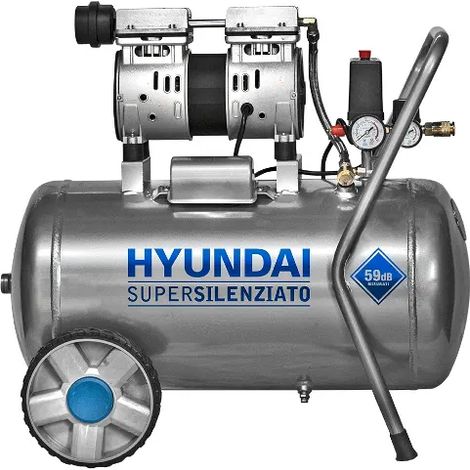 Hyundai – Compresseur supersilencieux 50L 1,5 HP – Pression 8 bar – Débit 160 L/min – Niveau sonore 59 dB – Pour environnements fermés