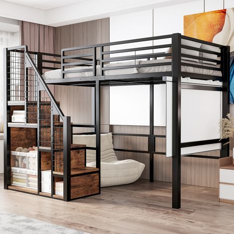 MEUBLIV Hochbett 90x200 cm Schwarz – mit Stauraum und Leiter, ohne Matratze (1/5)