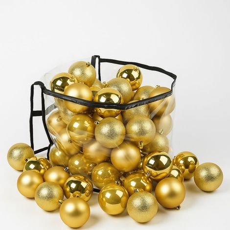 Lot de 28 boules de Noël 8cm diamètre OR (7 brillantes, 7 mates, 7 texturées, 7 opalines) (1/5)