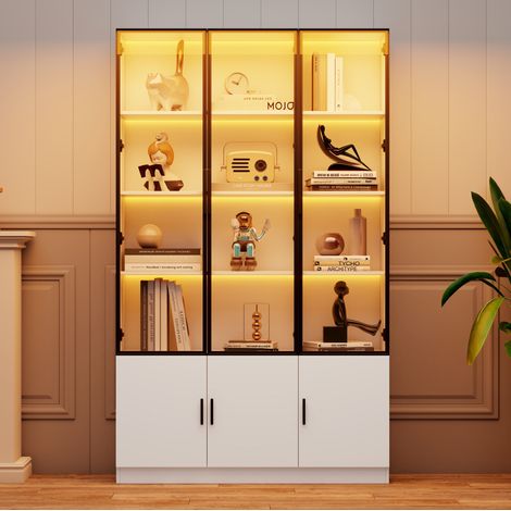 Vetrina armadio 6 ante con LED MDF 120x32x200 cm OKMYHOME