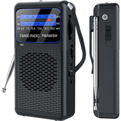 Ra de poche AM FM SW 3 bandes, ra portable à ondes courtes alimentée par batterie, lampe de poche LED d'urgence à domicile (1/5)