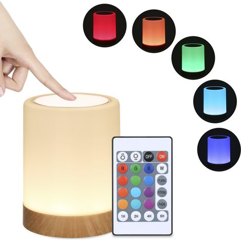 Lampe de chevet tactile avec télécommande, 13 couleurs et 3 modes d'éclairage, fonction minuterie, rechargeable par USB, lampe de table à intensité variable pour salon, chambre et bureau. (1/4)