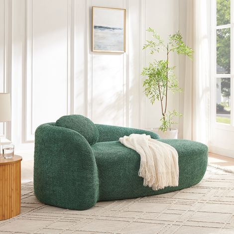 Canapé en tissu bouclette au design arrondi – Assise moelleuse et rembourrée – Mousse haute résilience – Idéale pour salon chambre et bureau – 170x96 cm – Vert (1/5)