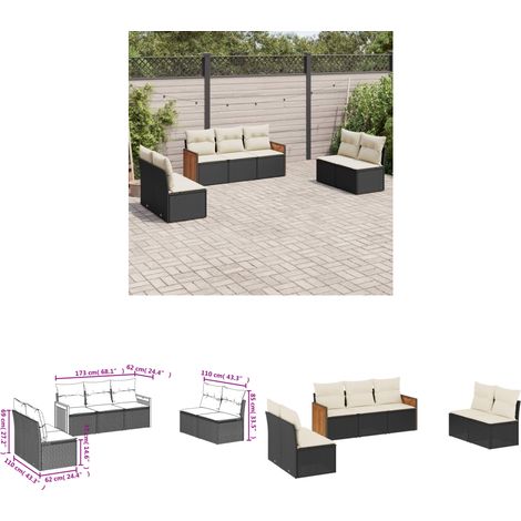 7-tlg. Garten-Sofagarnitur mit Kissen Schwarz Poly Rattan - Gartensofas - Gartenmöbelset - Polyethylen Möbel - Rattan Gartenmöbel - Wetterfeste Gartenmöbel - Home & Living (1/3)