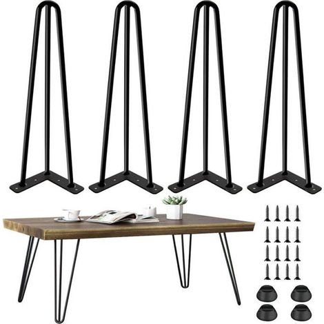 Pieds de meuble en épingle à cheveux - MICH - Lot de 4 - 20 cm - Métal - Vis incluses - Protecteurs de sol (1/4)