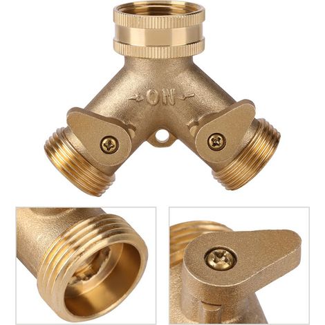 Robinet de Jardin en Laiton 3/4 Pouce, Diviseur de Raccord à 2 Voies pour Arrosage et Irrigation (1/5)