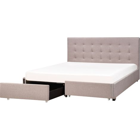 Bed with Storage Drawers Fabric LA ROCHELLE 180 x 200 cm (EU Super King) Light Grey (1/5)