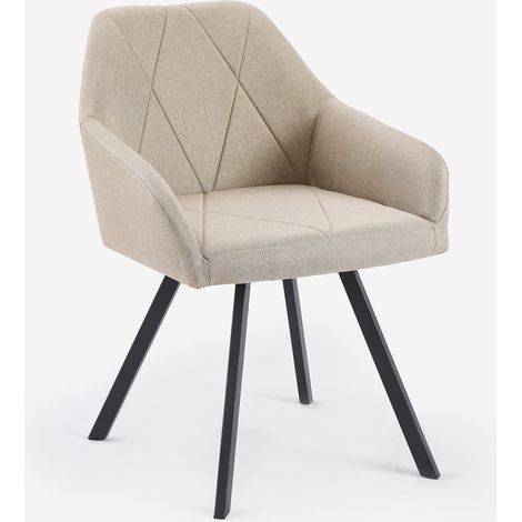 Silla de tela con reposabrazos para comedor y cocina Rakna - Beige