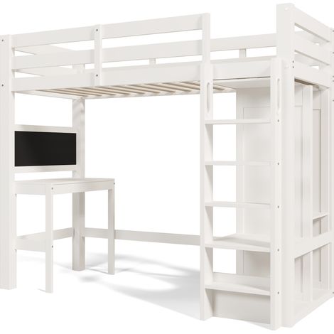 Letto a soppalco per bambini con scrivania armadio aperto e ripiani bianco 90x200 cm MODENUIT (1/5)