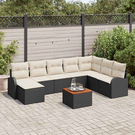 vidaXL Set Divano da Giardino 9 pcs Nero e bianco (1/5)