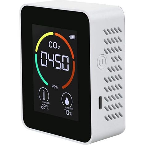 Détecteur de CO2 3 en 1 - Moniteur d'air CO2 - Détecteur de dioxyde de carbone - Qualité de l'air - Température et humidité - Pour maison, bureau, serre, entrepôt - Blanc (1/5)