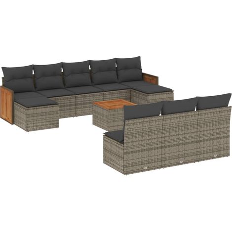 Maison Exclusive - Set Divani da Giardino 11 pz con Cuscini in Polyrattan Grigio (1/3)