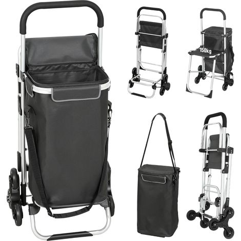 Carrito de la compra, bolsa Oxford de 40 litros, modelo de 3 ruedas, estructura de aluminio, asiento, gris oscuro. (1/5)