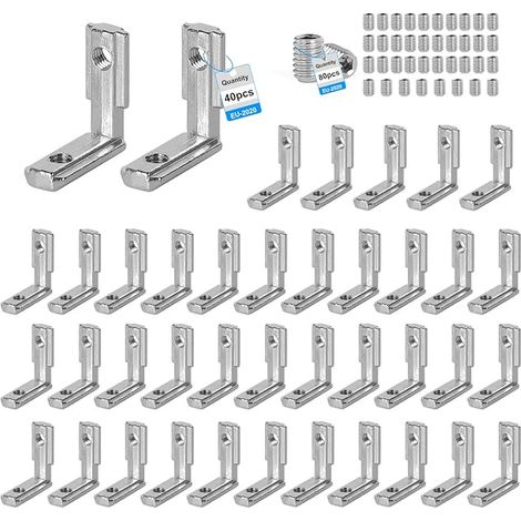 Connecteur d'angle profilés en aluminium Raccord d'angles en forme Supports de raccord angle intérieur Connecteur intérieur à 90 ° avec vis pour profilé aluminium à rainure en T 2020 (1/2)