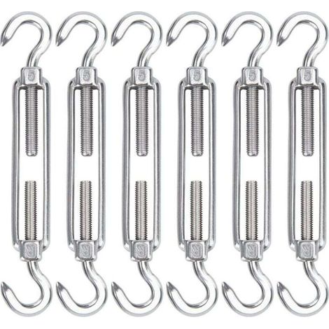 M5 Tendeur Cable Acier Inoxydable, Lot de 6 Tendeur de Fil Crochet et Crochet Réglable Heavy Duty Tension Hook & Hook pour Corde Cable Fil à Linge, Grillagefor Sun Shade Installation (1/5)