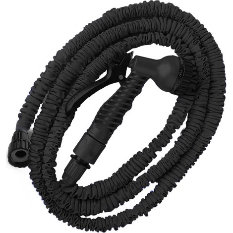 Tuyau d'arrosage extensible 7,6m Noir Jet réglable 7 fonctions Gaine latex haute élasticité Auto-rétractable pour voiture jardin (1/4)