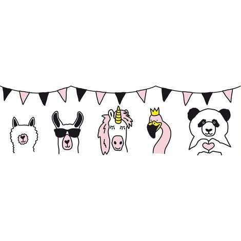 Animal pattern wallpaper wall Profhome 403729 self-adhesive border slightly textured with animal pattern matt pink white black 0.75 m2 (8.07 ft2) (1/5)