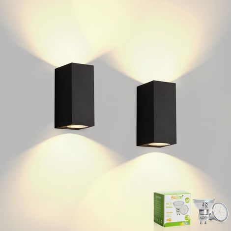 Applique Exterieur IP65 Etanche, Led Lampe Murale Moderne Noire en Aluminium, avec 10W Ampoule GU10 550LM 3000K Blanc Chaud, Carré  Nior 2 Pack (1/5)