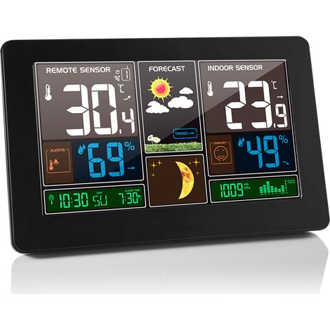 Station météo sans fil 3 en 1 pour intérieur et extérieur Thermomètre hygromètre Baromètre Moniteur de température ambiante alimenté par USB Hygromètre à piles Manomètre de pression d'air avec capteu (1/5)