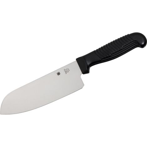 Spyderco STE-K08PBK Cuchillo de Cocina Santoku de hoja lisa de acero MBS-26 de 17.3 cm de largo con Mango de polipropileno de color negro