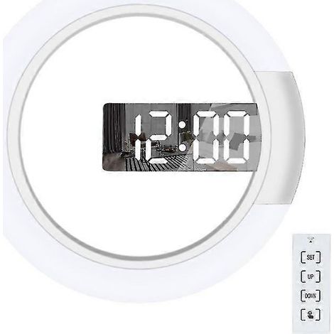 Horloge murale miroir LED élégante avec télécommande, réveil, affichage de la température et veilleuse colorée - Décoration intérieure moderne (1/5)