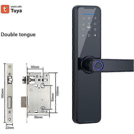 Serrure connectée à empreinte digitale et mot de passe Wi-Fi pour portes d'entrée et portes de sécurité, double plinthe de 26 à 27 pouces. (1/5)