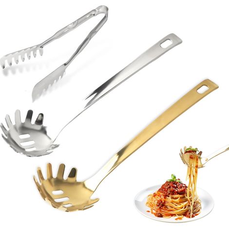 Ensemble de 3 Pièces Pinces à Pâtes,Compris les Pinces à Pâtes Avec Fourchettes Dentelées,Pince de Cuisine,Ustensiles de Cuisine Inox,pour Préparer Pâtes et salades et des rôtis (1/5)
