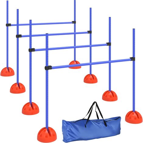 Ensemble d'agilité pour chien 4 pièces avec 4 haies réglables et sac de transport inclus, idéal pour l’entraînement au saut en intérieur ou en extérieur, couleur bleue (1/5)