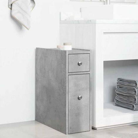 Meuble de Salle de Bain Étroit avec Roulettes, Design Béton Gris, Rangement Compact et Mobile (1/5)