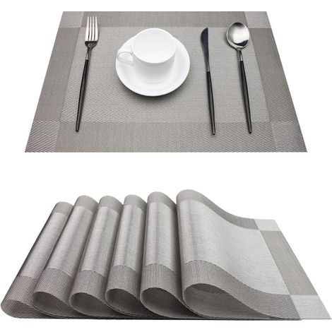 Ensemble de 6 serviettes, 30x45 cm, PVC/Polyester, Lavable, résistant à la chaleur et antidérapant, Gris (1/5)