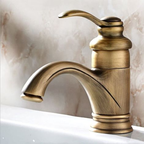 Antique Bathroom Faucet, Retro Basin Mixer Tap, Nostalgia Brushed Brass Bathroom Faucet for Bathroom (1/5)