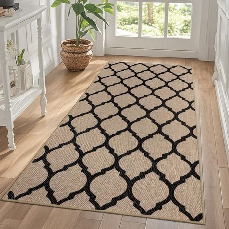 Tapis de couloir tissé antidérapant 80x150 cm, Gris/Marron, Tapis de cuisine lavable, Tapis de passage moderne, Tapis pour entrée, Salon, Cuisine, Salle à manger (1/5)