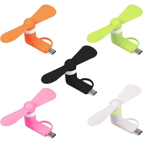 Mini Ventilador para Téléphone,Mini Ventilateur Universel De Type C,Ventilador Portátil USB,2 En 1 Ventilateur Silencieux pour Téléphone i-Phone/Type C-Téléphones,5 Couleurs