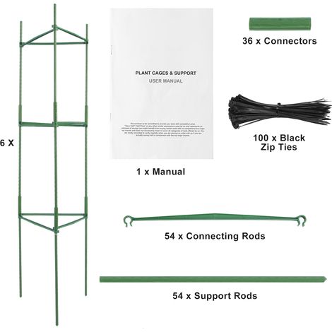 Mophorn Tomatenkäfige, 121,9 cm, 6er-Pack, stapelbare Pflanzenstütze, Spalier für Gemüse, Blumen, Kletterpflanzen, Hochbeet, grüne Metallpfähle