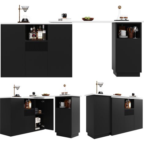 360° drehbare Küchenbar aus schwarzem MDF mit Marmoroptik und offenen Fächern MODENUIT (1/5)