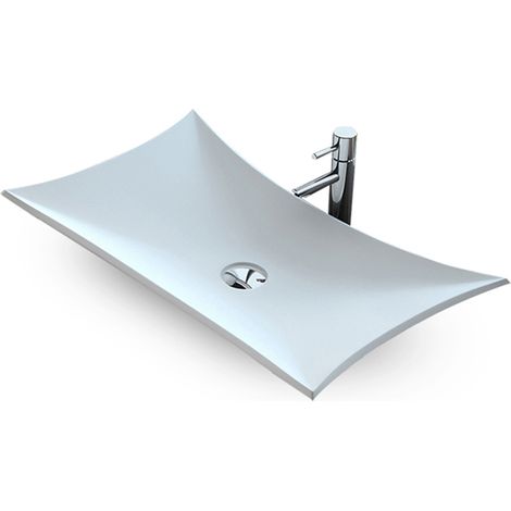 LEAF - Vasque rectangulaire à poser - Design Elégant et Raffiné - Solide et Robuste - Entretien Facile - Blanc - 38 x 60 x 7 cm (1/5)