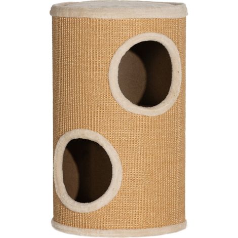 Rascador cilíndrico para gatos con felpa y superficie de sisal Ø35 x 60 cm marrón y beige HOMVRA (1/5)